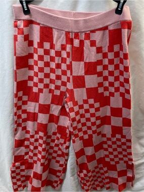 Ascot & hart Pink and Red Checker sweater Knit wide leg Pants ladies sz  L